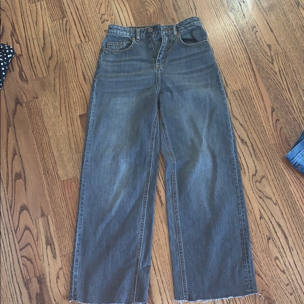 blackish gray wide leg jeans